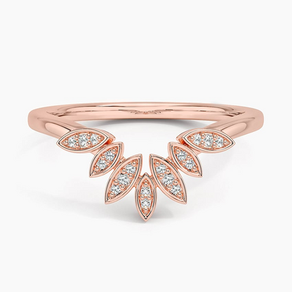 Yellow Gold Round Cut Lab Grown Diamond Petal Contour Wedding Band