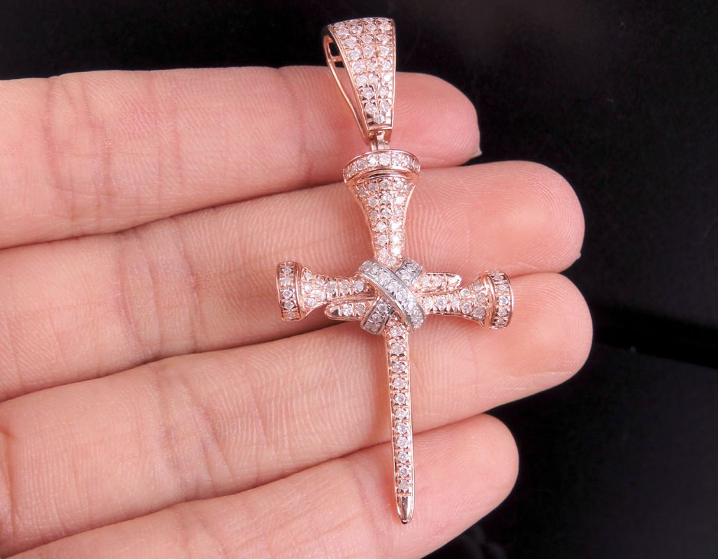 2 Inch 10K Lab Grown Diamond Nail Cross Pendant