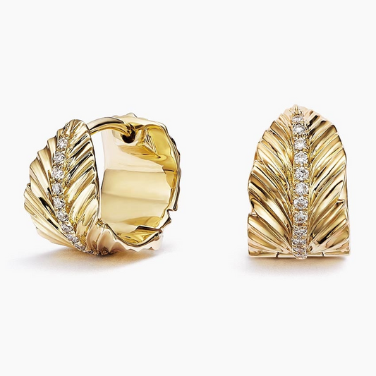 1/10 CTW  Leaf Pattern Lab Lab Grown Diamond Huggie Earrings