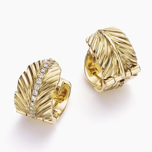 1/10 CTW  Leaf Pattern Lab Lab Grown Diamond Huggie Earrings