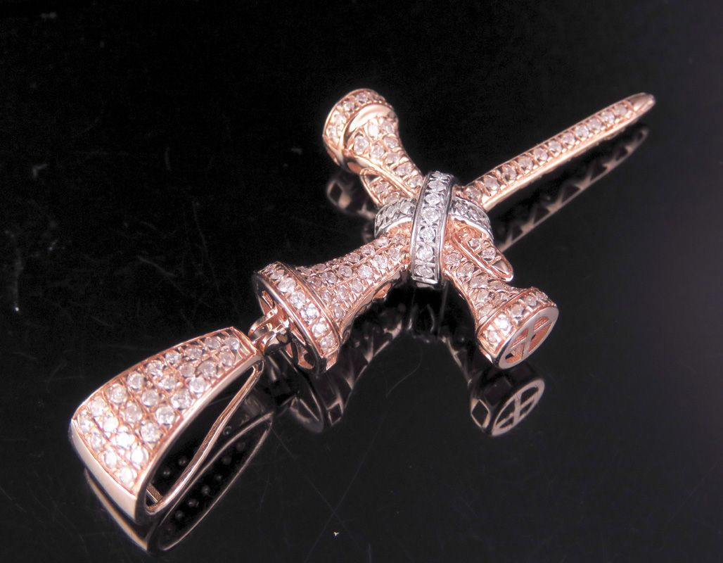 2 Inch 10K Lab Grown Diamond Nail Cross Pendant