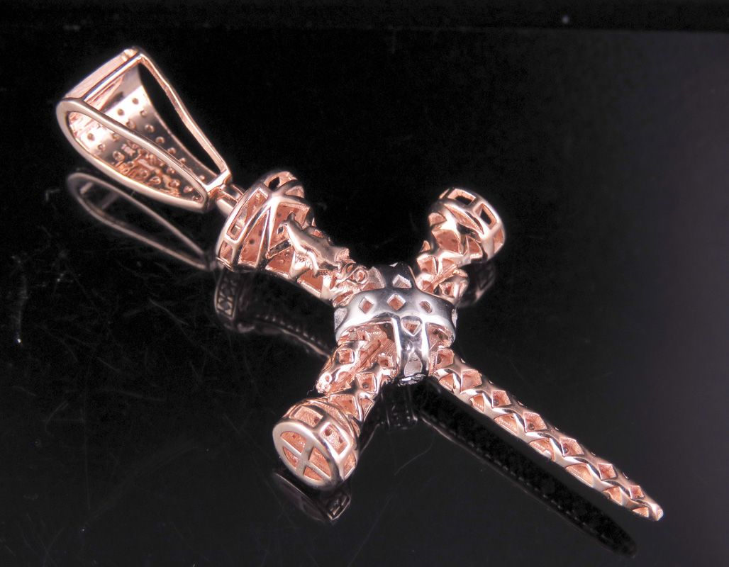 2 Inch 10K Lab Grown Diamond Nail Cross Pendant