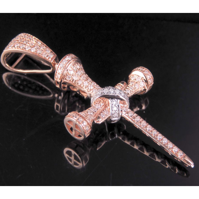 2 Inch 10K Lab Grown Diamond Nail Cross Pendant