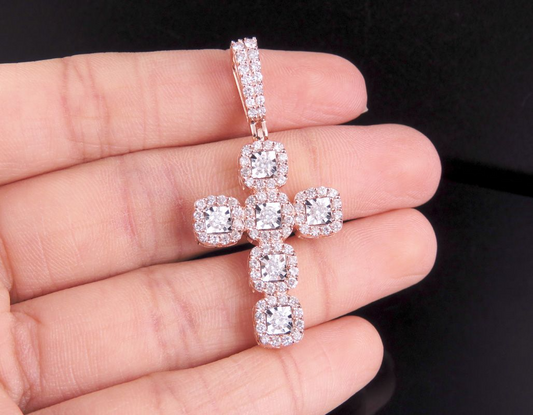 1.50 CTW Lab Grown Diamond Square Cluster Cross Pendant