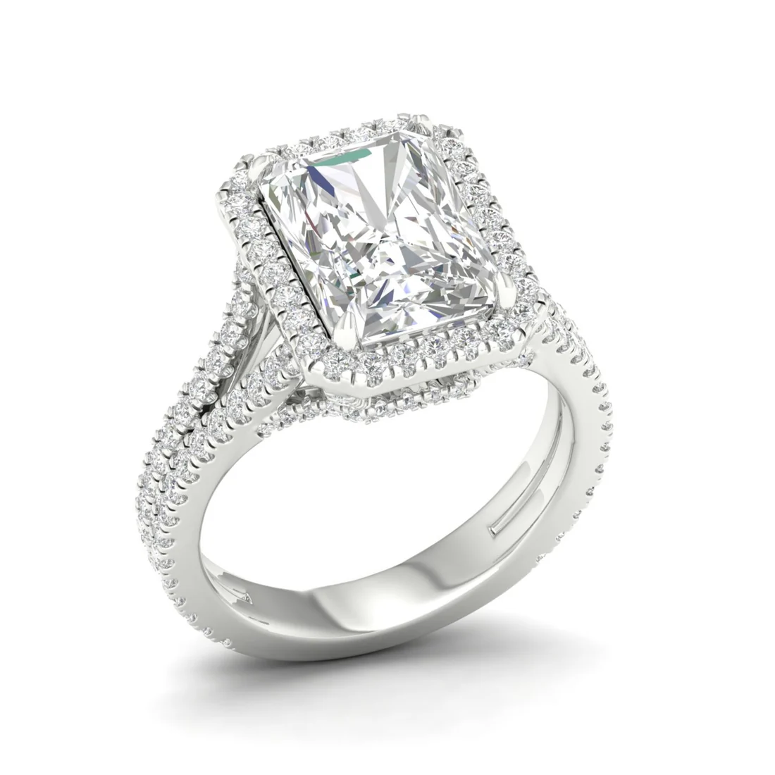 5 CTW Split Shank Radiant Cut Lab Grown Diamond Ring