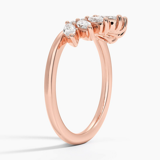 Round And Marquise Cut Lab Grown Diamond Curved Wedding Band
