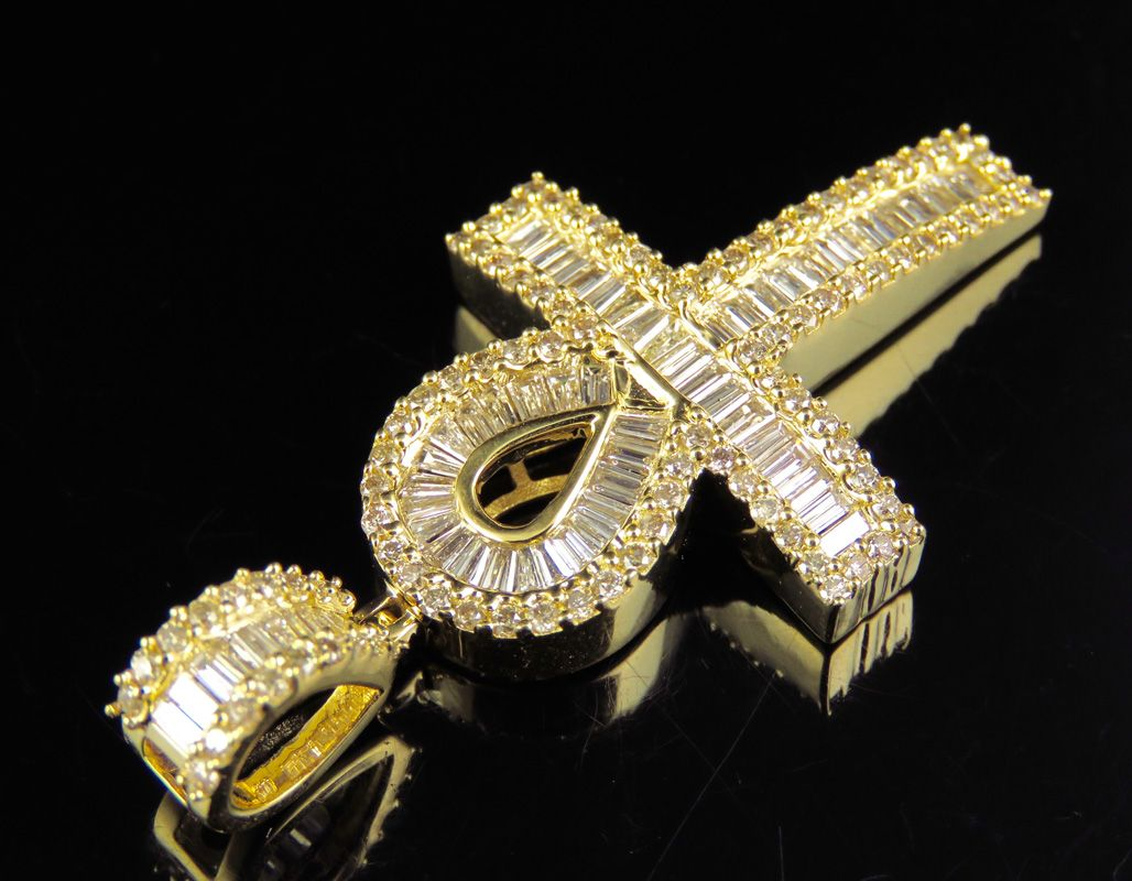 1.75 Inch Lab Grown Diamond Baguette Cross Pendant