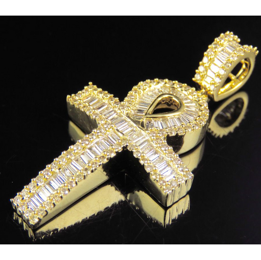 1.75 Inch Lab Grown Diamond Baguette Cross Pendant