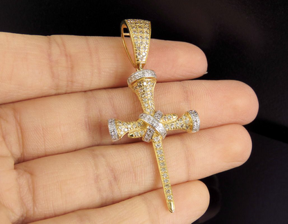 2 Inch 10K Lab Grown Diamond Nail Cross Pendant