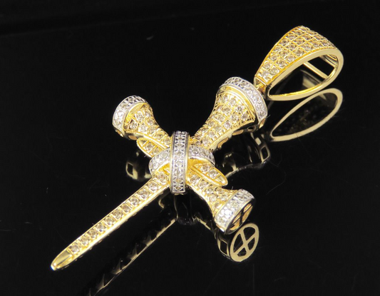 2 Inch 10K Lab Grown Diamond Nail Cross Pendant
