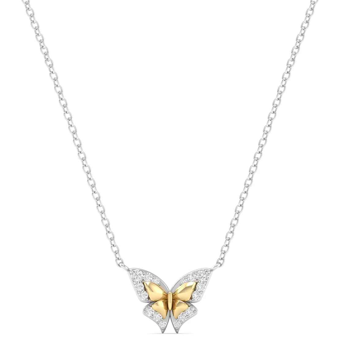 0.16CTW Lab Grown Diamond Two Tone Butterfly Pendant