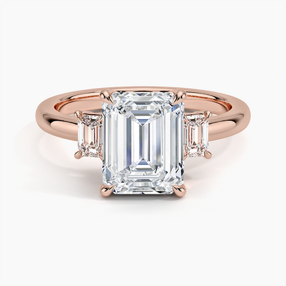 2CT Emerald Lab Grown Diamond Three Stone Ring