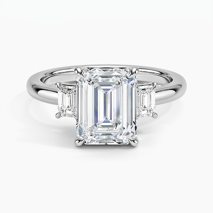 2CT Emerald Lab Grown Diamond Three Stone Ring