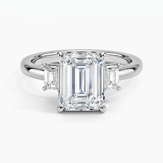 2CT Emerald Lab Grown Diamond Three Stone Ring
