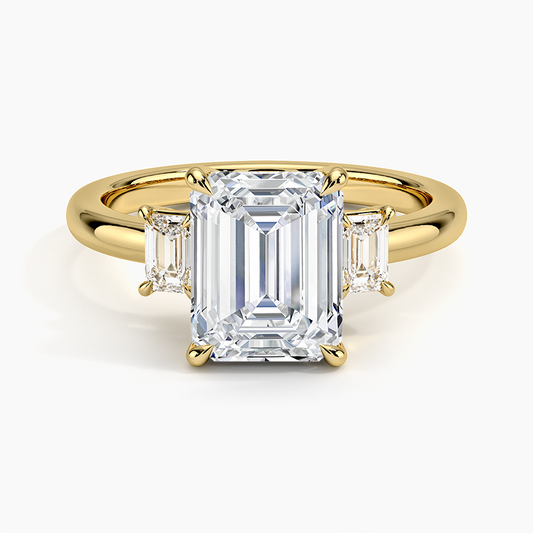 2CT Emerald Lab Grown Diamond Three Stone Ring