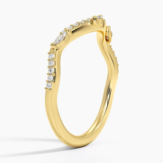 Round And Marquise Lab Grown Diamond Curved Wedding Band