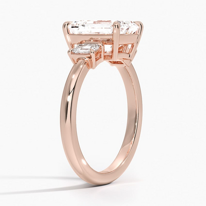 2CT Emerald Lab Grown Diamond Three Stone Ring
