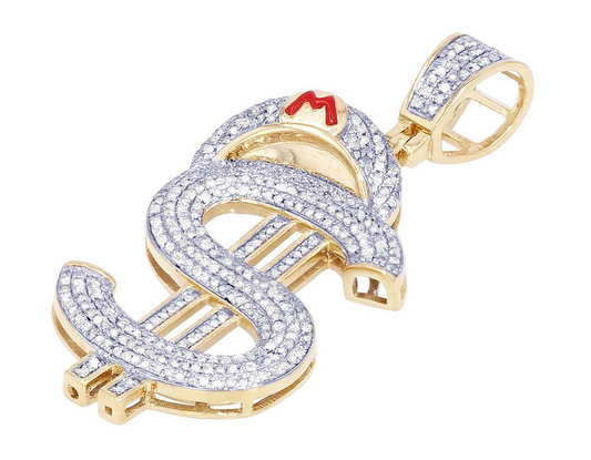 1.5 Inch 10K Gold Lab Grown Diamond $ Mario Pendant