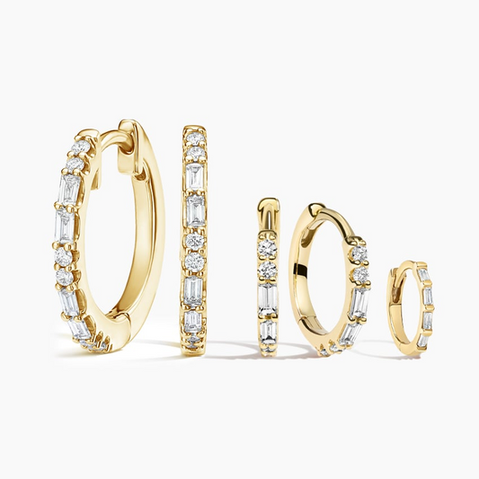 Baguette Cut Lab Grown Diamond Hoop Earring Set