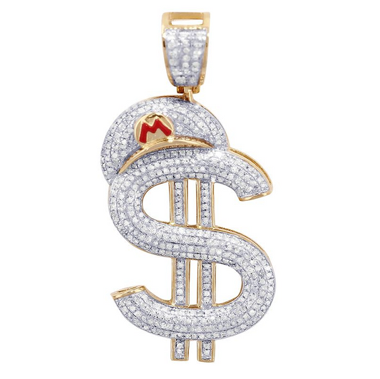 1.5 Inch 10K Gold Lab Grown Diamond $ Mario Pendant