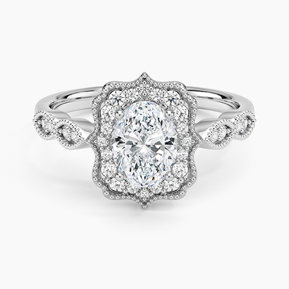 3/4CT Oval Lab Grown Diamond Halo Engagement Ring