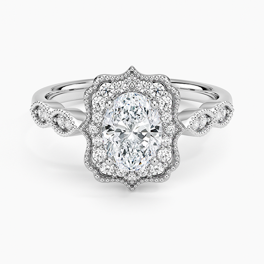 3/4CT Oval Lab Grown Diamond Halo Engagement Ring