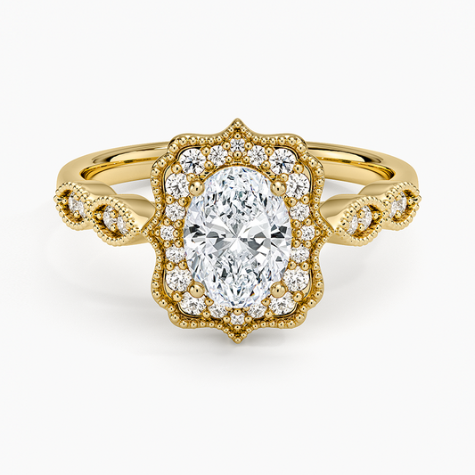 3/4CT Oval Lab Grown Diamond Halo Engagement Ring
