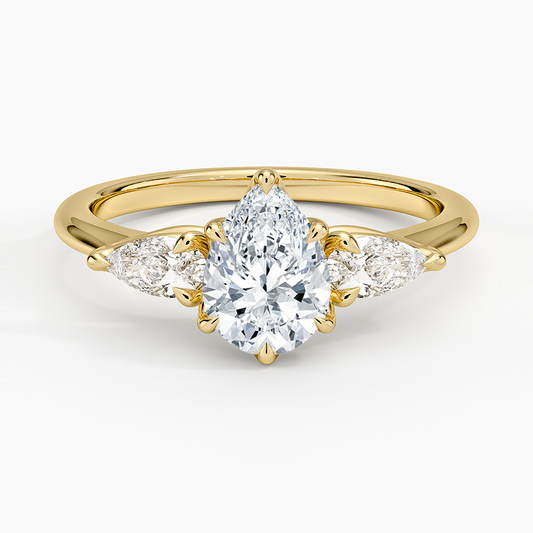 1CT Pear Lab Grown Diamond Three Stone Engagement Ring