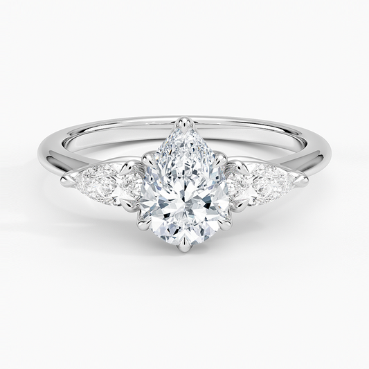 1CT Pear Lab Grown Diamond Three Stone Engagement Ring