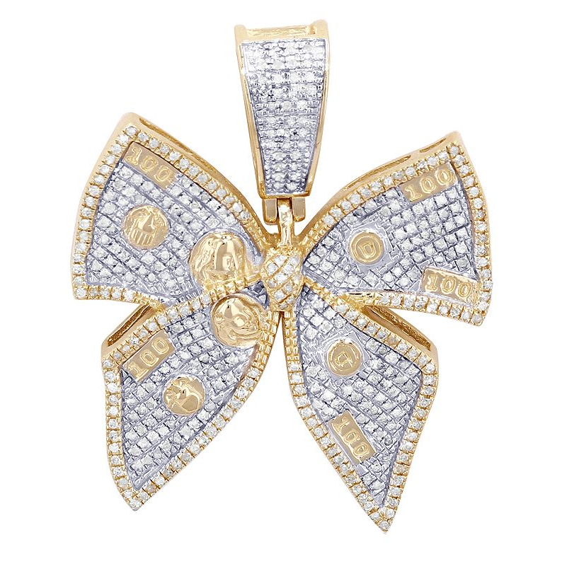 10K Gold Lab Grown Diamond 1.3" Money Ribbon Pendant