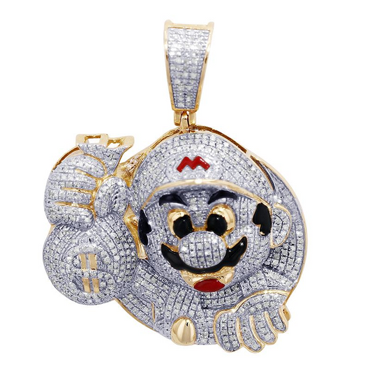 10K Gold Lab Grown Diamond Unique Mario Pendant