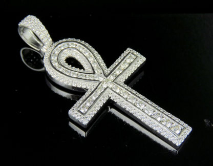 10K White/Yellow Gold Lab Grown Diamond Ankh Cross Pendant