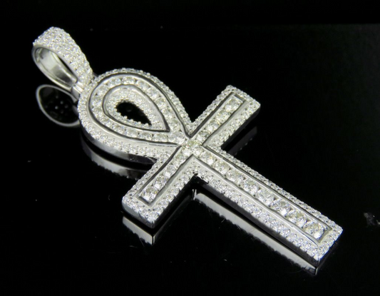10K White/Yellow Gold Lab Grown Diamond Ankh Cross Pendant