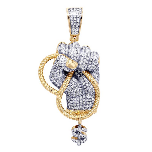 2 Inch Lab Grown Diamond 10K Gold BLM Fist Pendant