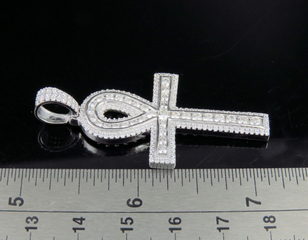 10K White/Yellow Gold Lab Grown Diamond Ankh Cross Pendant