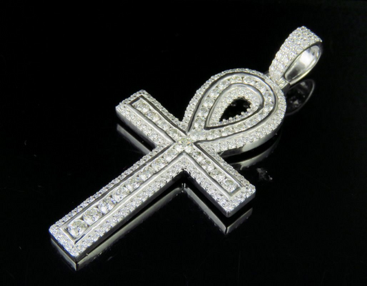 10K White/Yellow Gold Lab Grown Diamond Ankh Cross Pendant