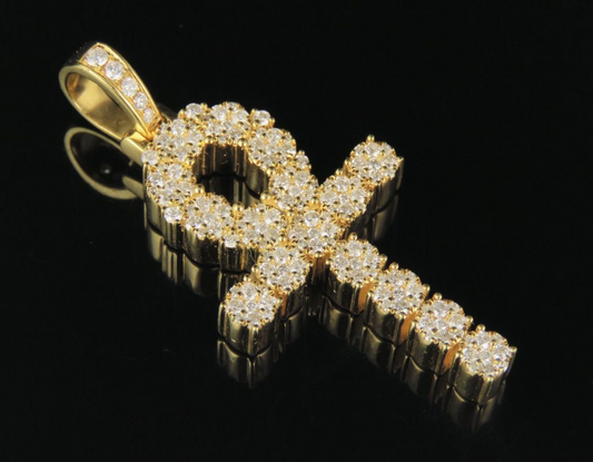 1.8 Inch Lab Grown Diamond 10K Cluster Ankh Cross Pendant