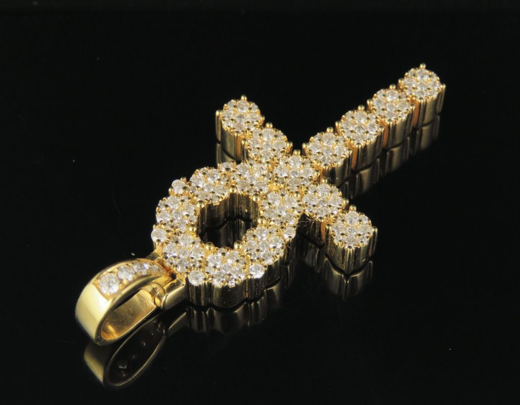 1.8 Inch Lab Grown Diamond 10K Cluster Ankh Cross Pendant