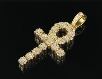 1.8 Inch Lab Grown Diamond 10K Cluster Ankh Cross Pendant