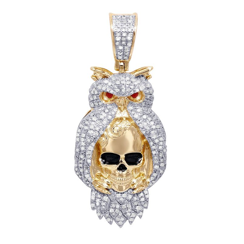 0.51 CTW Lab Grown Diamond 10K Gold Owl-Skeleton Pendant