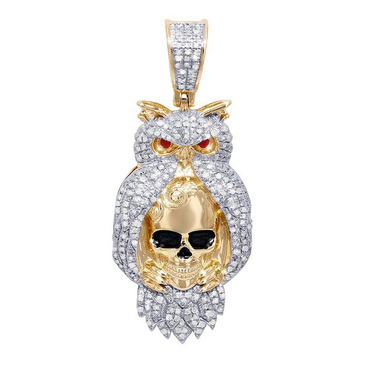 0.51 CTW Lab Grown Diamond 10K Gold Owl-Skeleton Pendant