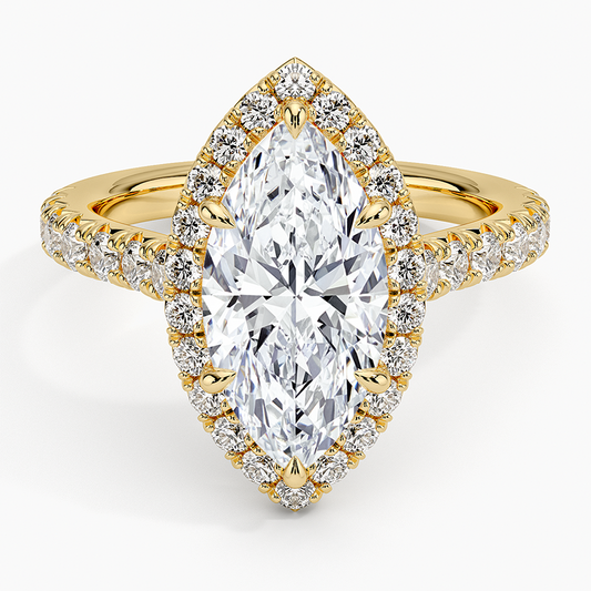 21/2 CT Marquise Lab Grown Diamond Gold Halo Engagement Ring