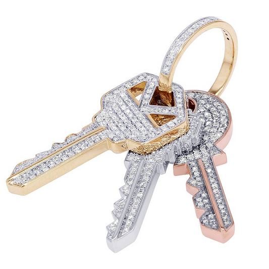 Classic 10K Gold Lab Grown Diamond Tri Color Key Pendant