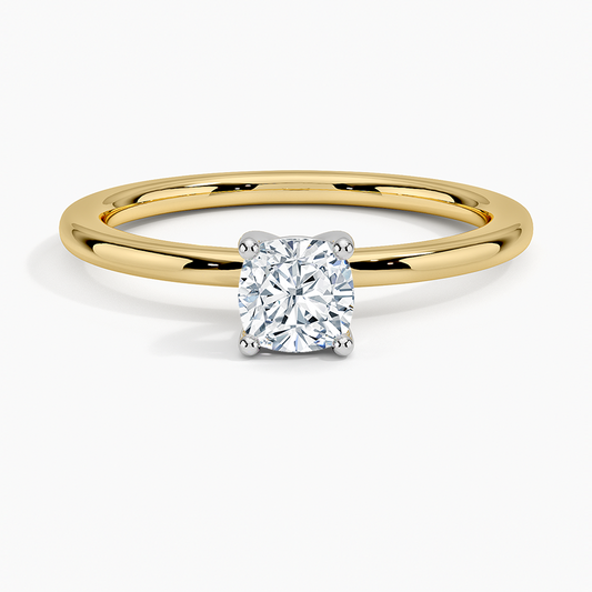 1/2 Cushion Lab Grown Diamond Gold Two Tone Solitaire Ring