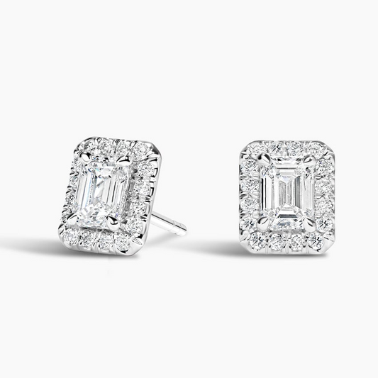 Emerald Cut 1/6 CTW Lab Grown Diamond Halo Stud Earrings