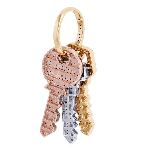Classic 10K Gold Lab Grown Diamond Tri Color Key Pendant