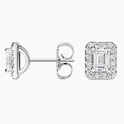 Emerald Cut 1/6 CTW Lab Grown Diamond Halo Stud Earrings