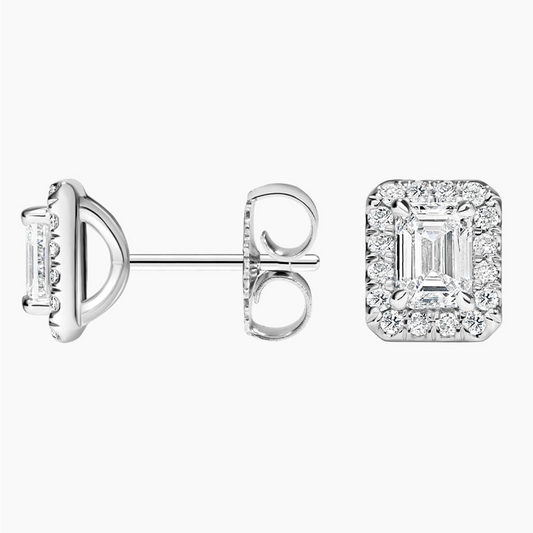 Emerald Cut 1/6 CTW Lab Grown Diamond Halo Stud Earrings