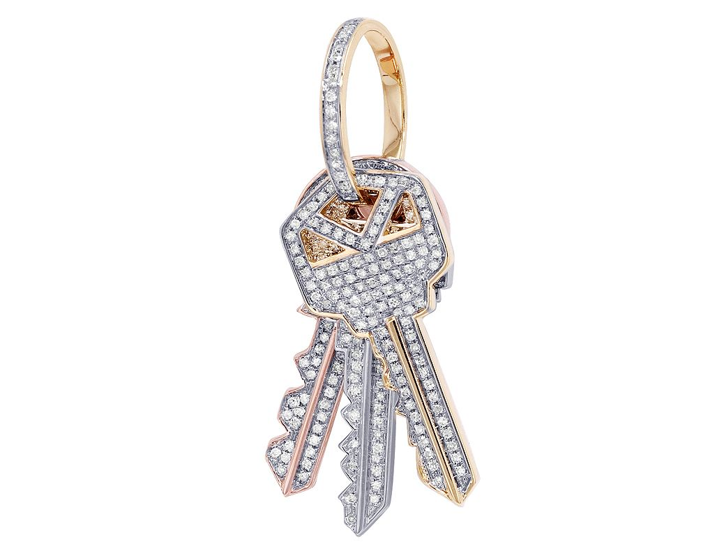 Classic 10K Gold Lab Grown Diamond Tri Color Key Pendant