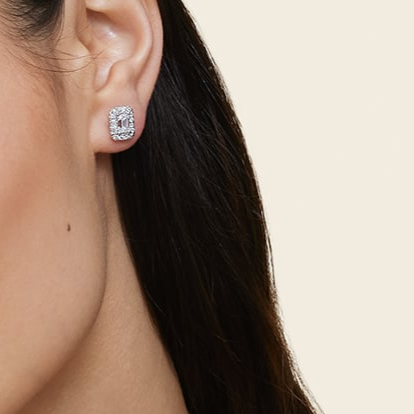 Emerald Cut 1/6 CTW Lab Grown Diamond Halo Stud Earrings